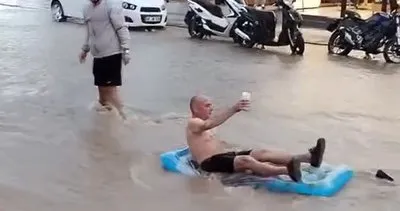 Fethiye etkili yağışa teslim! Turistler nehre dönen sokaklarda deniz yatağı ile kaydı #mugla