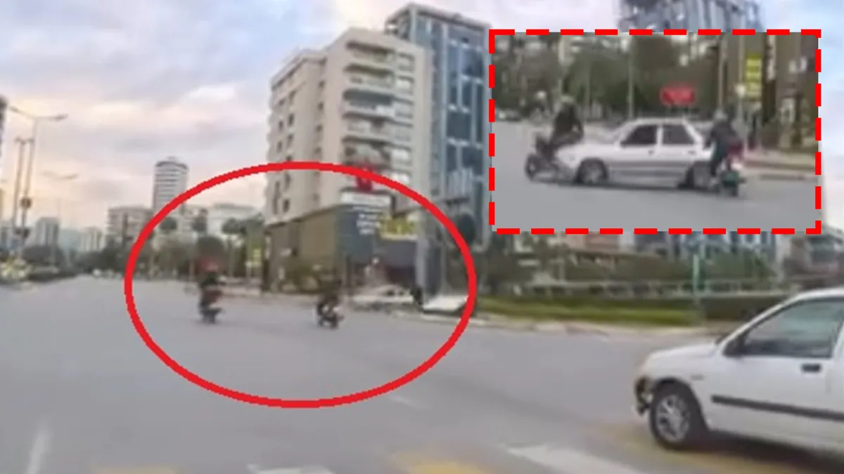 Mersin'de kavşakta dehşet! Otomobil motosikletli sürücülere çarptı: O anlar kask kamerasına yansıdı