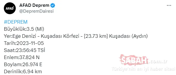 Kuşadası deprem son dakika: Aydın ve İzmir’de de hissedildi | 6 Kasım AFAD ve Kandilli Rasathanesi son depremler listesi