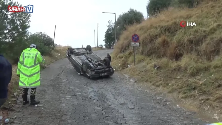 Freni tutmayan otomobil takla attı
