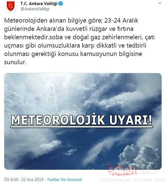 Son dakika haberi: Ankara Valiliği uyardı! Kuvvetli rüzgar ve fırtınaya dikkat...