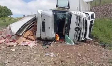 Amasya’da feci kaza: Tavuk eti yüklü TIR şarampole uçtu!