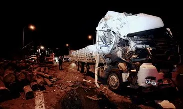Anadolu Otoyolu’nda tomruk yüklü iki kamyon çarpıştı! Yola savrulan tomruklar trafiği aksattı