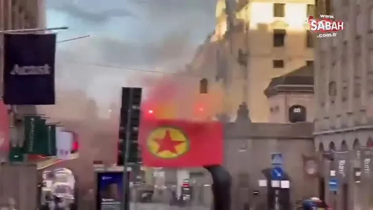 İsveç'in başkenti Stockholm'de, PKK terör örgütüne ait paçavralar asıldı | Video