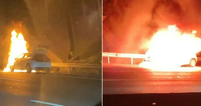 FSM Köprüsü çıkışında bir araç alev alev yandı FSM Köprüsü çıkışında bir araç alev alev yandı