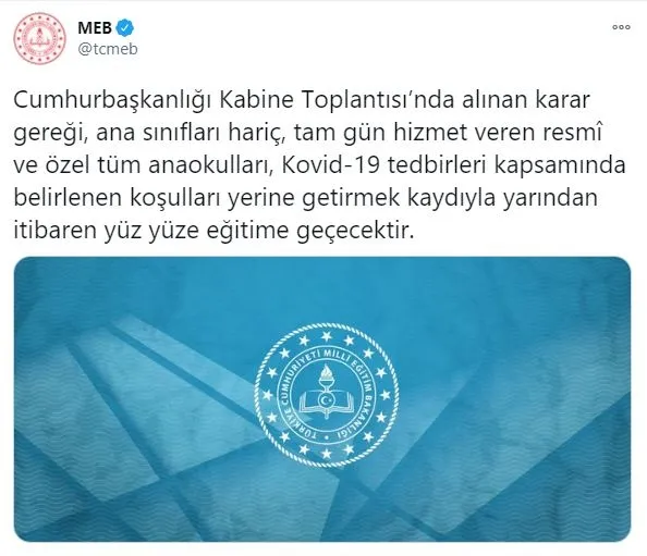 Son dakika haberi: Okullarda yüz yüze eğitim kararı! Kabine sonrası kritik açıklama: Kreşler ve anaokulları ne zaman açılacak?