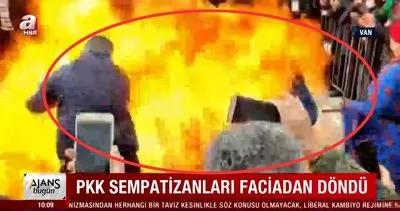 Van’da PKK sempatizanları Nevruz ateşi yakmaya çalışırken alevler içinde kaldı | Video