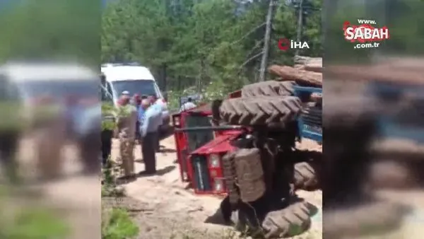 Tomruk yüklü traktörün devrildiği kazada 1 kişi öldü, 1 kişi yaralandı | Video