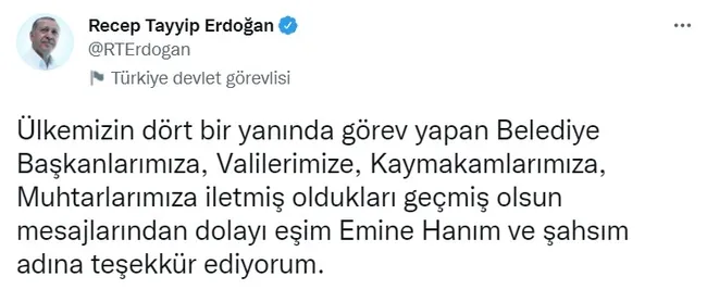 Siyasilerden gelen geçmiş olsun mesajlarına Başkan Erdoğan'dan teşekkür!