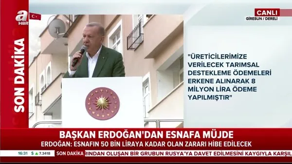 Cumhurbaşkanı Erdoğan'dan Giresun'da KOBİ'ler için 100 bin liraya kadar faizsiz kredi desteği müjdesi | Video