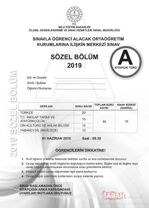 LGS sözel sınav soruları ve cevapları yayınlandı! 2019 LGS Türkçe, Din Kültürü, İnkılap Tarihi ve İngilizce soru ve cevap anahtarı burada!