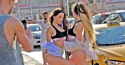 İstanbul Taksim’de bikinili kadınlardan şaşırtan şov!
