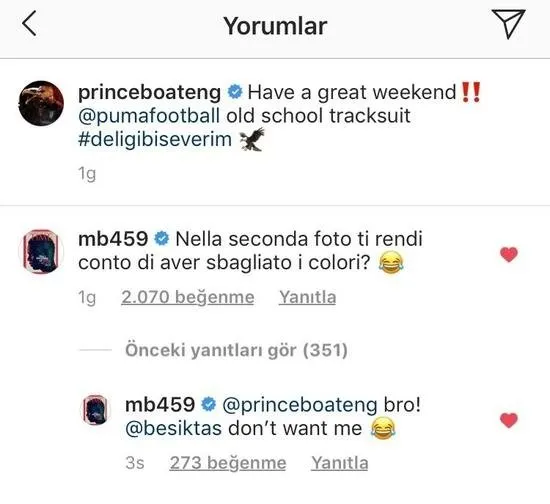 Balotelli’den Boateng’e ’Come to Beşiktaş’ cevabı!