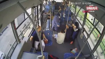 Sürücüsünün ani fren yaptığı halk otobüsünde savrulan kadının kolu kırıldı | Video