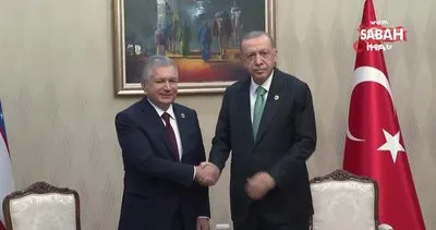 Cumhurbaşkanı Erdoğan, Özbekistanlı mevkidaşı Mirziyoyev ile görüştü | Video