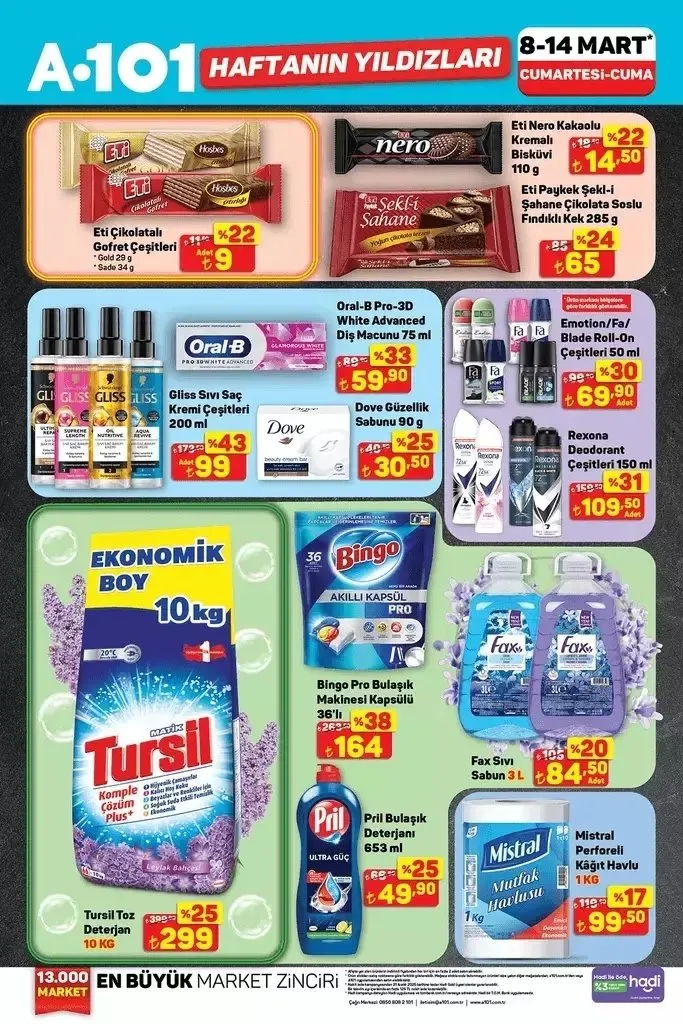 DEV FIRSAT BROŞÜRÜ! A101 aktüel 8-14 Mart indirimleri: Çay, peynir, zeytin, sıvı yağ, yoğurt, toz deterjan, sıvı sabun, süt...