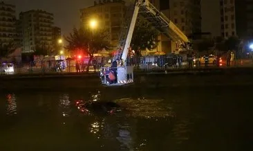 Kanala düşen otomobilin üstüne çıkarak kurtarılmayı bekledi