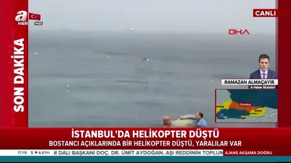 İstanbul'da Bostancı açıklarında yıldırım çarpması sonucu helikopter düştü!