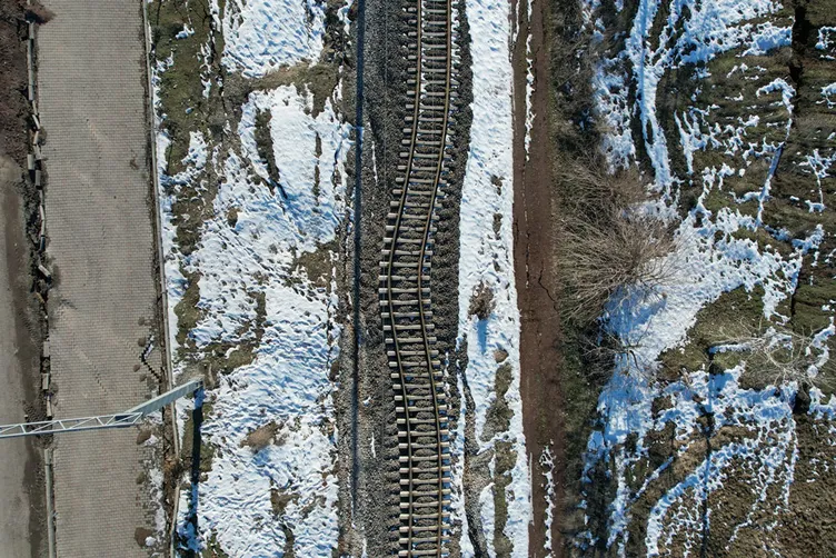 Gölbaşı’nda yamulan tren rayları havadan görüntülendi