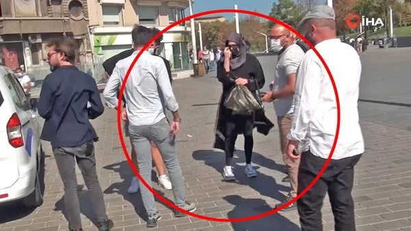 Son dakika: İstanbul Taksim'de kadın kılığında dolaşan bir çarşaflı erkek yakalandı | Video