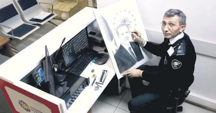 ‘Ressam Güvenlik’ten Erdoğan portresi