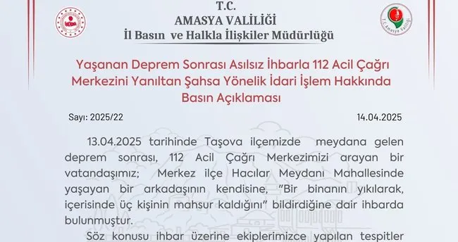 Amasya’da Bina yıkıldı ihbarına 2 bin 849 TL ceza!