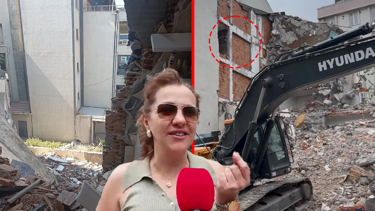 Beylikdüzü'nde kentsel dönüşüm projesi kapsamında yıkımı yapılan bir sitenin bitişiğindeki binanın dairesinde oluşan hasar.