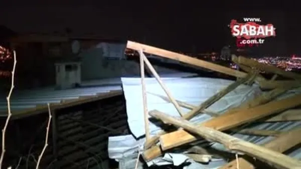 Bursa'da şiddetli lodos nedeniyle bir evin çatısı uçtu | Video