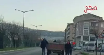 Bursa’da traktöre takılan patenci çocukların tehlikeli yolculuğu kameralara yansıdı | Video