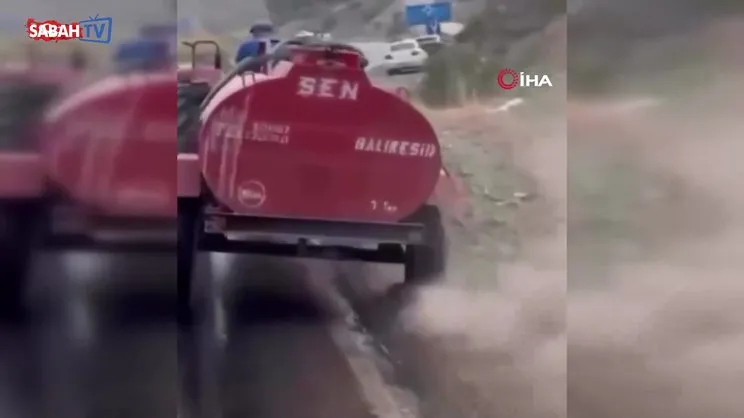 Bursa'da yangına müdahaleye giden çiftçiyi, patlayan tekerleği de durduramadı | Video