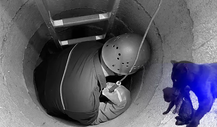 Kanalizasyona düşen kediyi kuryenin dikkati kurtardı: 5 metreden düşmüş!