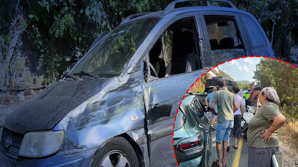 Muğla'da meydana gelen trafik kazası sonrası araçlar ve olay yeri.
