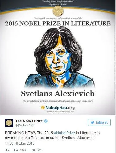 2015 Nobel Edebiyat Ödülü’nün Sahibi Svetlana Alexievich