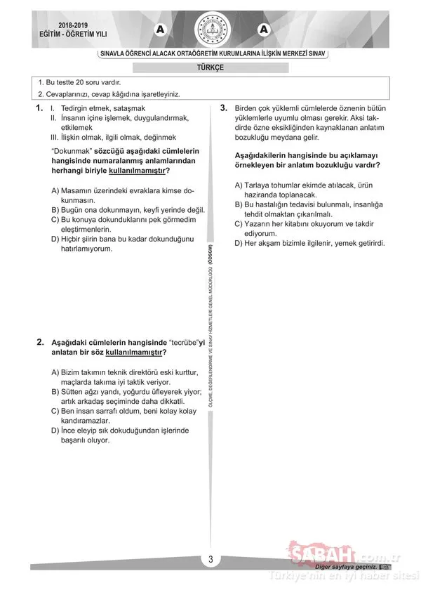LGS sınav soruları ve cevapları 2019 yayınlandı! MEB ile Türkçe, Matematik, Fen, İngilizce LGS soruları ve cevap anahtarı