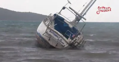 Fırtına tekneyi karaya sürükledi | Video