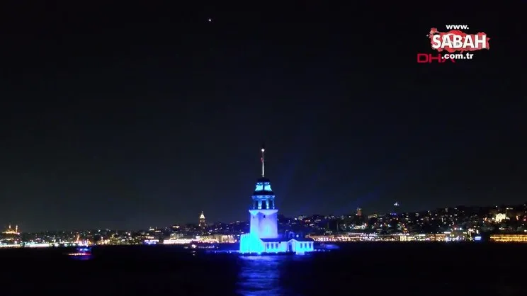 Kız Kulesi'nde ışık ve lazer gösterisi düzenlendi | Video