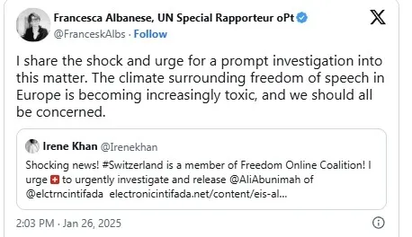 Avrupa’nın merkezinde ifade özgürlüğüne darbe: İsviçre Filistinli gazeteciyi tutukladı!