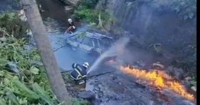 Dereye düşen araç alev aldı #rize