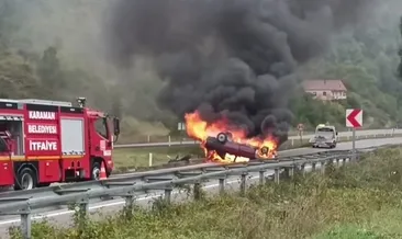 Zonguldak'ta takla atan otomobil alevlere teslim oldu: 1 yaralı #zonguldak