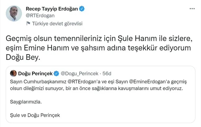 Siyasilerden gelen geçmiş olsun mesajlarına Başkan Erdoğan'dan teşekkür!