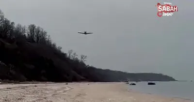 Plaja acil iniş yapan uçak denize sürüklendi | Video