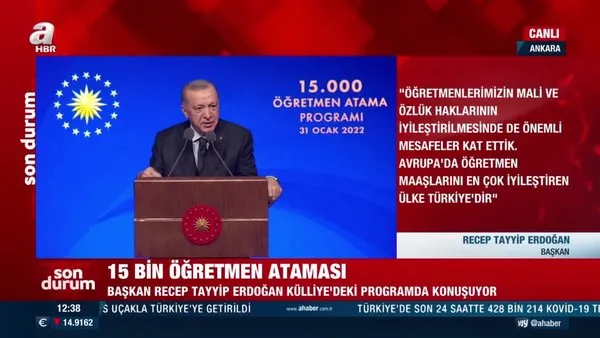 Başkan Erdoğan'dan 15 bin öğretmen atama töreninde yüz yüze eğitim açıklaması