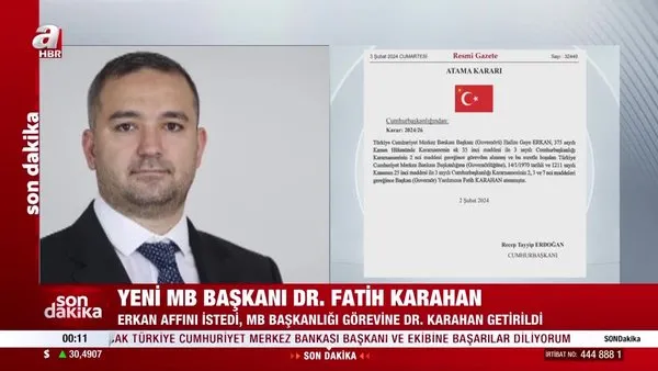Merkez Bankası'nın yeni başkanı Fatih Karahan oldu!