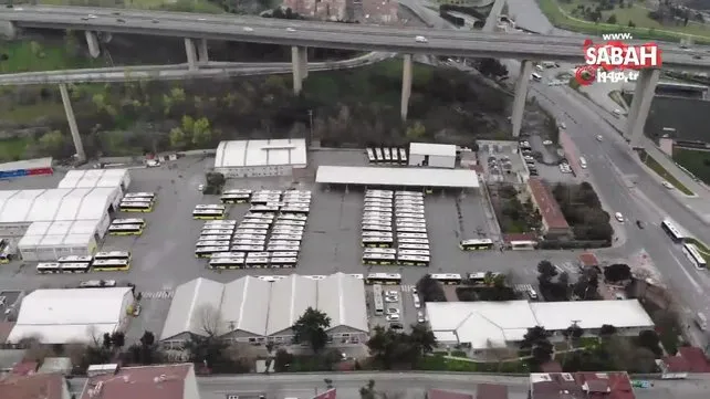 İETT garajlarındaki seferlerden çekilen otobüsler havadan böyle görüntülendi | Video