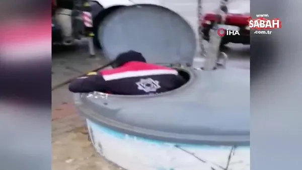 Konya'da çöp konteynerine düşen köpeğin temizlik görevlisi tarafından kurtarılma anı kamerada | Video