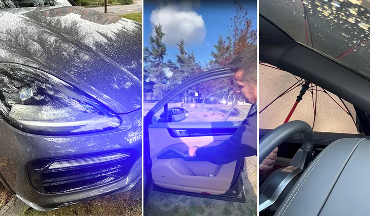 Sıfır kilometre Porsche ayıplı çıktı: 16 milyonluk araçta şemsiyeli yolculuk!