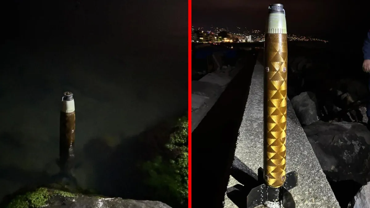 Trabzon'un Akçaabat ilçesi sahilinde bulunan roket motoru parçası.