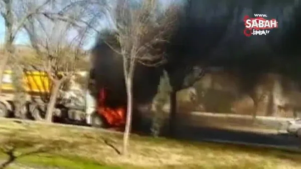 Şanlıurfa’da hafriyat kamyonu alev alev yandı | Video