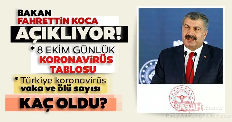 SON DAKİKA HABERİ! 8 Ekim Türkiye’de corona virüs vaka ve ölü sayısı kaç oldu? 8 Ekim 2020 Perşembe Sağlık Bakanlığı Türkiye corona virüsü günlük son durum tablosu…