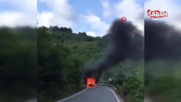 Şile’de yol ortasında yanan araç alev topuna döndü | Video